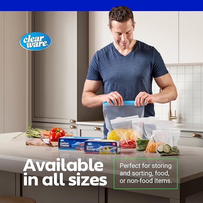 2 Gallon Storage Bags, Double Zipper Seal - 60 Count, Resealable Thick Plastic Food Storage Bags, Zero BPA - Resealable Containers for Lunch, Snacks, Meals - 2 Boxes