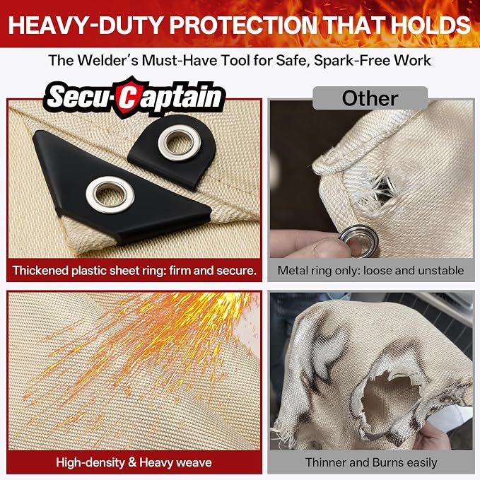 Welding Blanket Fire Resistant Large 4x6 ft - Fiberglass Flame Retardant Fabric 1022 °F High Temp Heat Shield Blankets Insulation Mat for Soldering, Grill, Industrial, Smoker, Camping