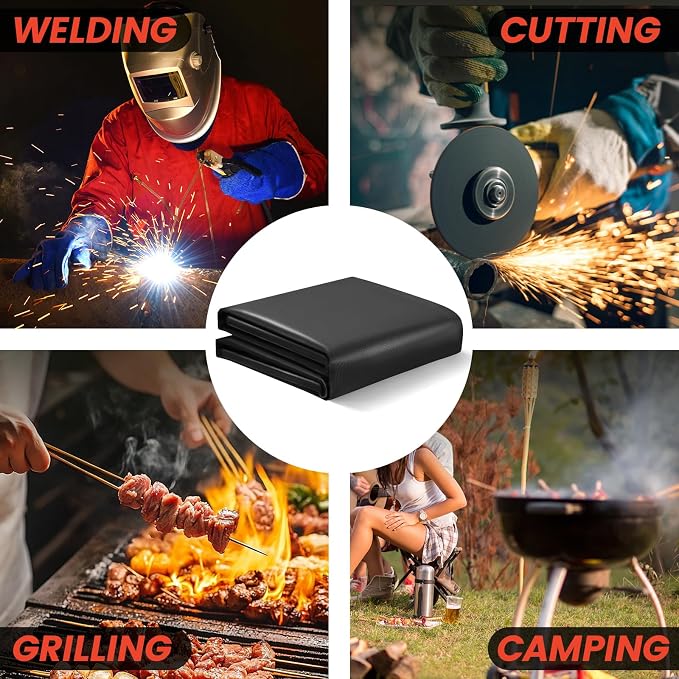 Welding Blanket Fireproof, 4x6ft Silicone Coated Fiberglass Fireproof Blanket with Brass Grommets, Welding Curtain for Industrial Welding Cutting, Multi-use Welding Mat for Smoker, Grill