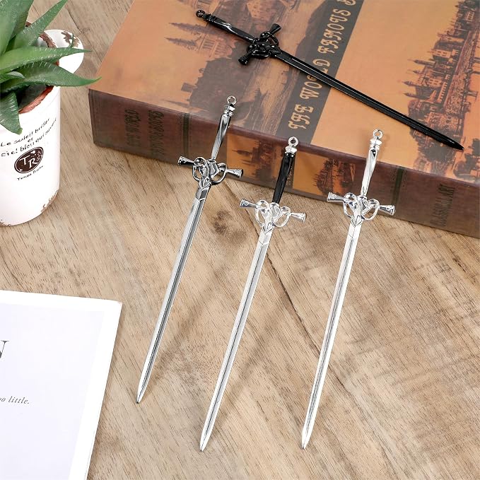Qianyu 4 Pcs Ancient Style Sword Hair Chopstick Chinese Style Hair Stick for Bun Hair Long Hair Classic Vintage Ancient Sword Shape Hair Stick Women Girl Decorative Accessories (Style 3)