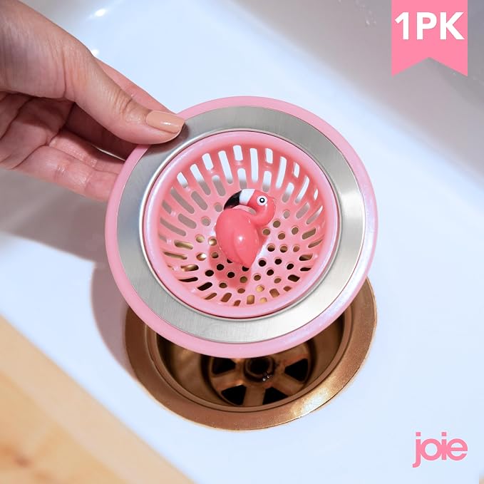 Joie Flamingo Kitchen Sink Strainer Basket Garbage Disposal Drain Cover | Fits All Standard Sinks, Keeps Unwanted Food Particles Out Kitchen Sink Drain, Measures 4.5” x 4.5”