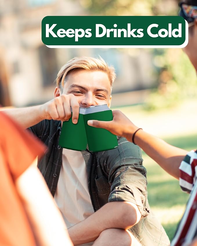 PartyPrints 1000 Pack Kelly Green Blank Can Cooler Sleeves, Customizable Bulk Can Coolers, Extra-Thick Collapsible Drink Insulator Sleeve, Beer Can Coolers for Party Beverages