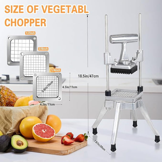 Hakka Commercial Vegetable Chopper French Fry Cutter w/3 Replacement Blades Commercial Onion Slicer Heavy Duty Potato Cutter Carrots Dicer Stainless Steel, include 3 Blades(1/2", 3/8", 1/4")