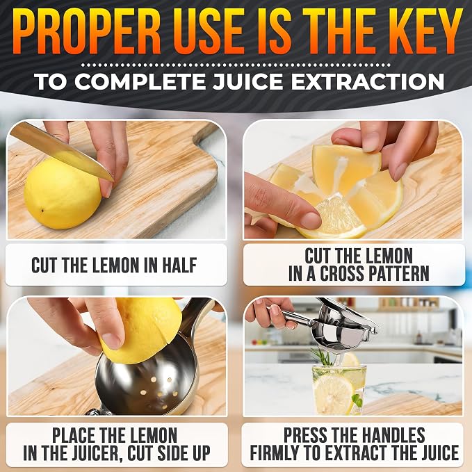 Lemon Squeezer Stainless Steel, Heavy-Duty Handheld Juicer for Limes | Ergonomic Citrus Hand Press, Gets Max Juice Out in Seconds - Dishwasher Safe, for Cocktails, Marinades, and Salad Dressings