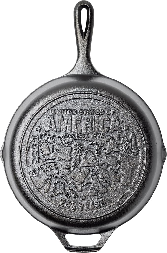 Lodge Pre-Seasoned Cast Iron Skillet, 10.25 Inches, USA Icons | Limited Edition Cast Iron Skillet for Oven, Stovetop, Grill & Campfire Cooking, Made in USA, PFAS-Free