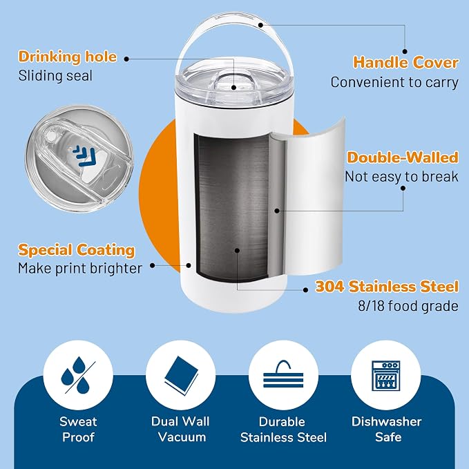 Joyclub 4 Pack 16oz Sublimation Beer Can Cooler Blanks 4 in 1 Stainless Steel Cups Double Wall Insulated Tumblers with Splashproof Lid, Non-slip Silicone Base
