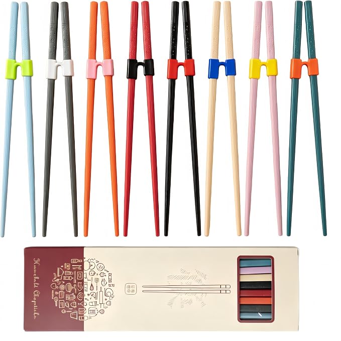 Multicolor Training Chopsticks 8 Pairs, Reusable Dishwasher Safe for Beginners, Fiberglass Training Chopsticks for Kids and Adults, Non-Slip, 9.5 Inches, Chopstick Trainer for Sushi/Noodles/Daily Use