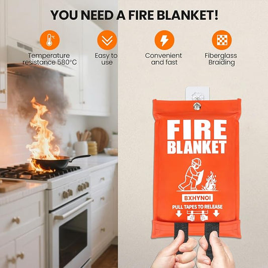 Emergency Fire Blanket 4 Pack 40"x40", Essential Fire Safety Blanket for Kitchen Home Garage Car Fireplace RV Camping