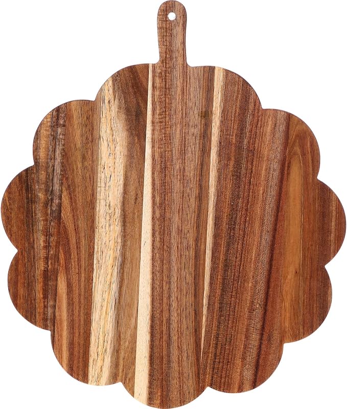 Havawish Scalloped Acacia Wood Boards Wooden Cutting Board for Bread Meat Cutting Boards Fruit Cheese Serving Butcher Block Supplies 11.81 x 11.81 x 0.63 Inches