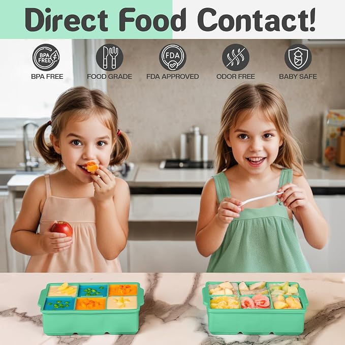 KitchFort® Large Silicone Ice Cube Tray (3-Pack), Easy Release 2" Big Ice Cubes - Cocktail, Whiskey Ice Cubes Mold - Ice Trays for Freezer with Lid - Stackable Silicone Ice Tray - Green
