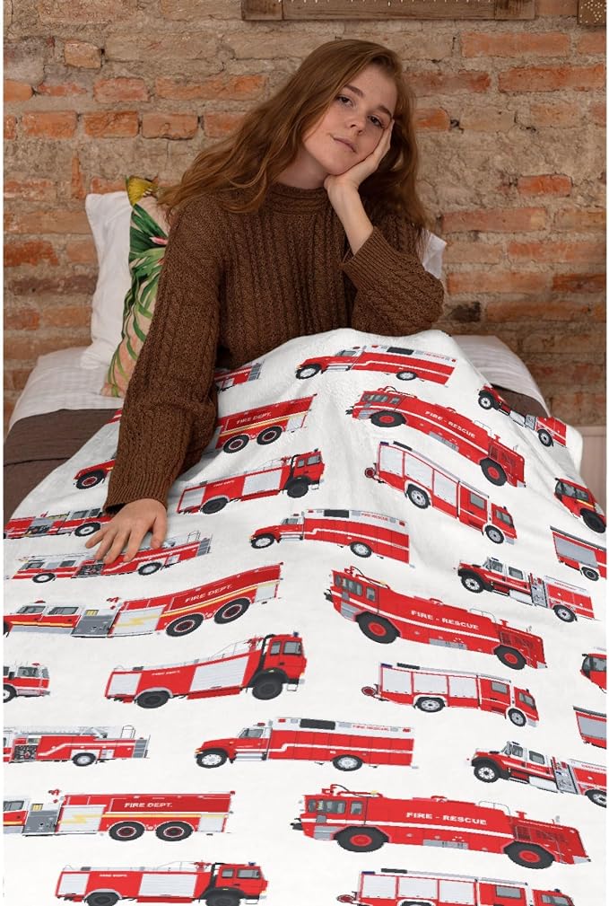 Fire Truck Blanket Gifts for Truck Lover 60 x 50 Inch for Teen,Red Truck Fannel Fleece Throw Blanket Super Soft Throws Blanket for Bed Couch Sofa