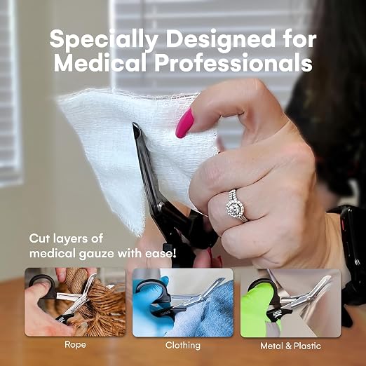 Medical Scissors, EMT and Trauma Shears - 7.5 Inch Premium Quality Stainless Steel Bandage Scissors - Fluoride-Coated with Non-Stick Blades - 1 Pack (Black/Stainless)