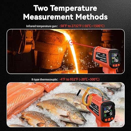 -58°F to 2732°F Infrared Thermometer IR Laser Gun 50:1, Digital Temperature Gun/K-Type Probe -4°F~932°F, Humidity Sensor, High-Temp Pyrometer for Kiln, Forge, Furnace, Industrial Use