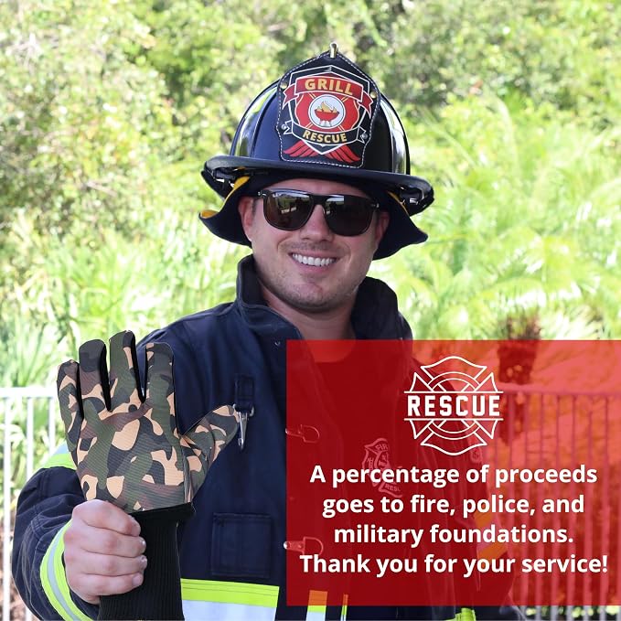 Grill Rescue Grilling Gloves 2.0 - Heat-Resistant Neoprene BBQ Gloves for Safe Grilling, Cooking, and Baking - Durable, One-Size-Fits-All - Version 2 (Camo)