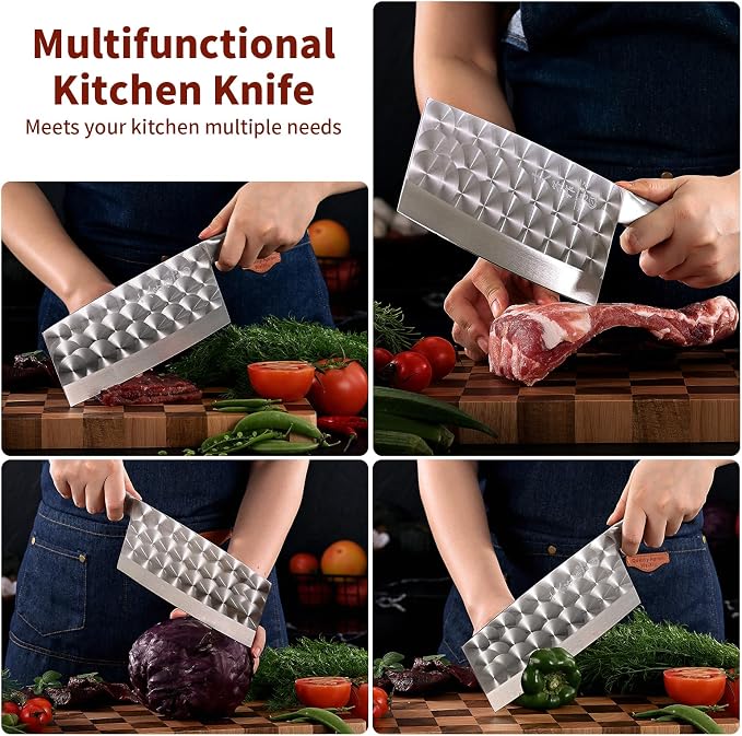 SHI BA ZI ZUO Meat Cleaver Knife, Heavy Duty Cleaver Bone Cleavers Professional Kitchen Vegetable Knife for Effortless Precision Slicing and Chopping