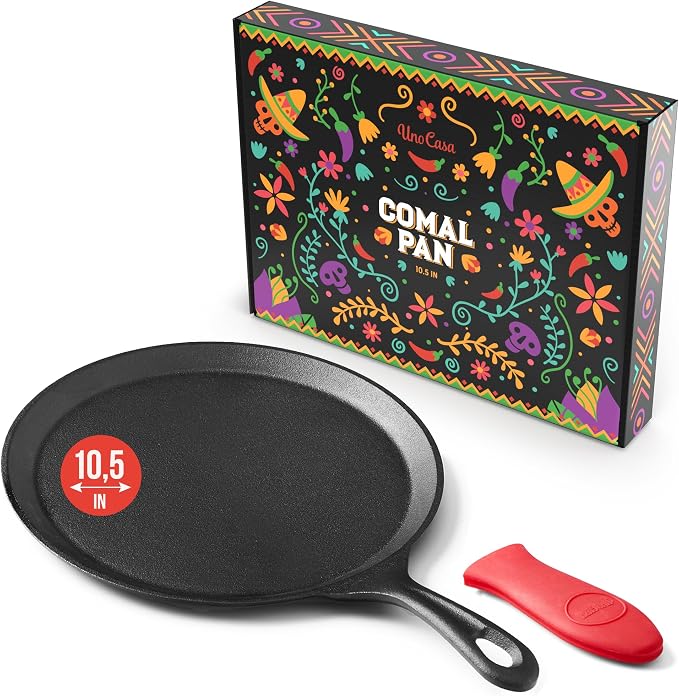 Uno Casa Cast Iron Comal Pan 10.5 Inch - Skillet for Roti, Tawa/Dosa Pan Pataconera, Comales para Tortillas - Comal Para Tortillas Grande - Cast Iron Griddle