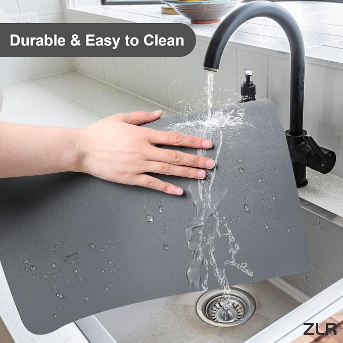 ZLR XXL Coffee Bar Mat for Barista Workstation, 20"x24", Dark Gray | Pro Home Cafe Station, Absorbent Dish Drying Mat, Stain-Hiding Top, Fits Multi-Appliance, Cup Display & Knock Box