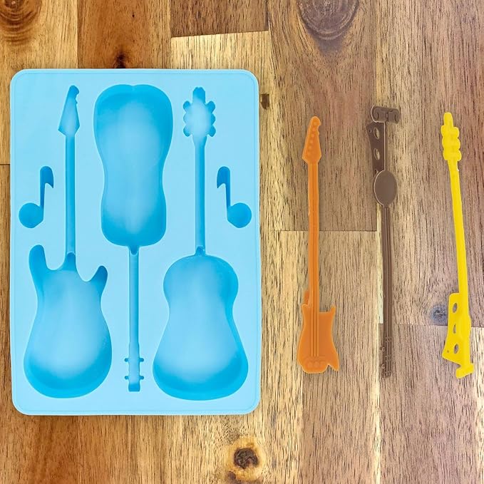 Acoustic and Electric Guitar Ice Cube Tray - Fairly Odd Novelties - Mold w/Stirrers Novelty Music Gift, Blue Guitar w/Stirrers, One Pack