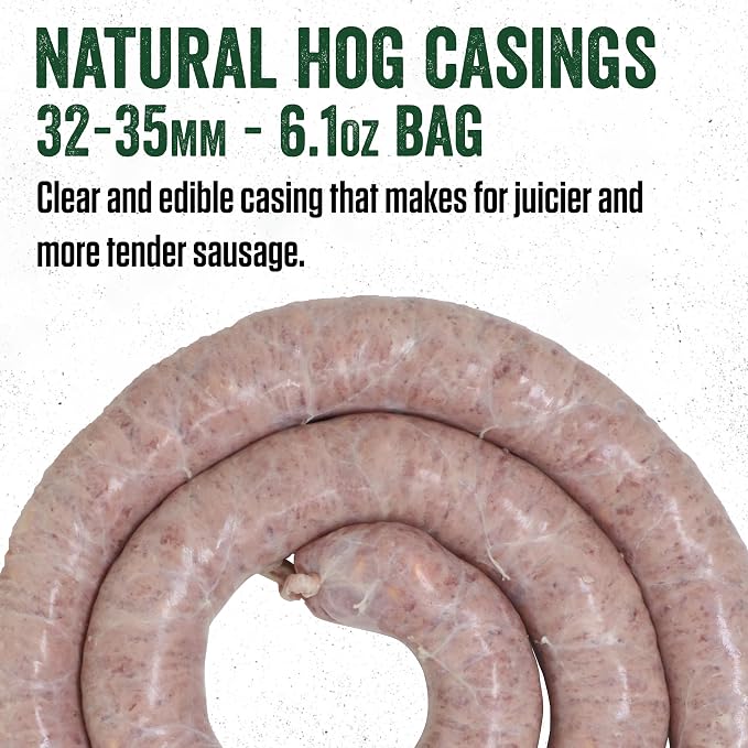 LEM Products MightyBite Vertical Stainless Steel 5 Pound Capacity Sausage Stuffer with Plastic Stuffing Tubes and Natural Hog Casings (32-35mm)