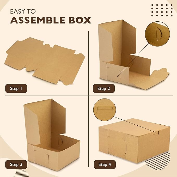 Fit Meal Prep 10 Pack Kraft Bakery Boxes, 9 x 9 x 3 Inches Brown Pastry Boxes, Cardboard Treat Boxes Pie Boxes Cookie Boxes Dessert Boxes for Cupcakes, Chocolates, Donuts, Macarons