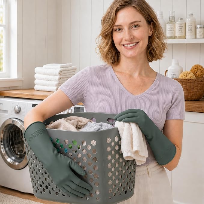 3 Pairs Dishwashing Gloves, Reusable Dish Gloves for Household Cleaning, Waterproof Rubber Dish Washing Glove