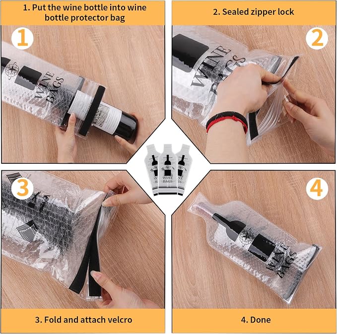 3 Pack Wine Bottle Travel Bags 19x7 Inch Leak Proof for Airplane Cruise | Protector bags with PVC shell and cushioned inner layer, triple seal with double zip lock