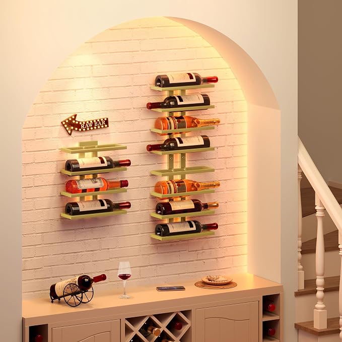 Hoctieon 3-Set 8 Tier Wall Mount Wine Rack (24 Tiers), Wall Racks for Wine Bottles Display and Storage, Hanging Bottle Organizer for Living Room, Dining Room, Wine Cellar, Bar, Quartz Green
