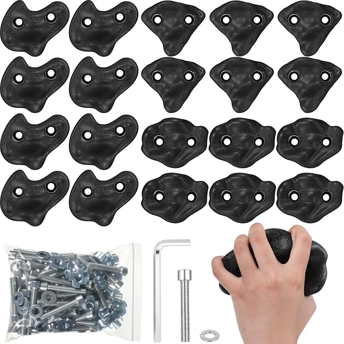 Soulchen 20 Pcs Rock Climbing Holds for Climber 3 Shapes Extra Large Rock Climbing Stones Wall Grips with Wrench, Screw for Indoor and Outdoor Playground Backyard Park Play Set Back to School Gift