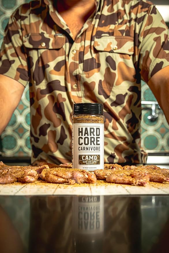 Hardcore Carnivore Camo | Wild Game Rub for Venison, Elk & Lamb, 10.5oz | Savory herbs & balanced spices elevate wild game flavor. Great on venison, lamb & pork. MSG Free & Gluten Free