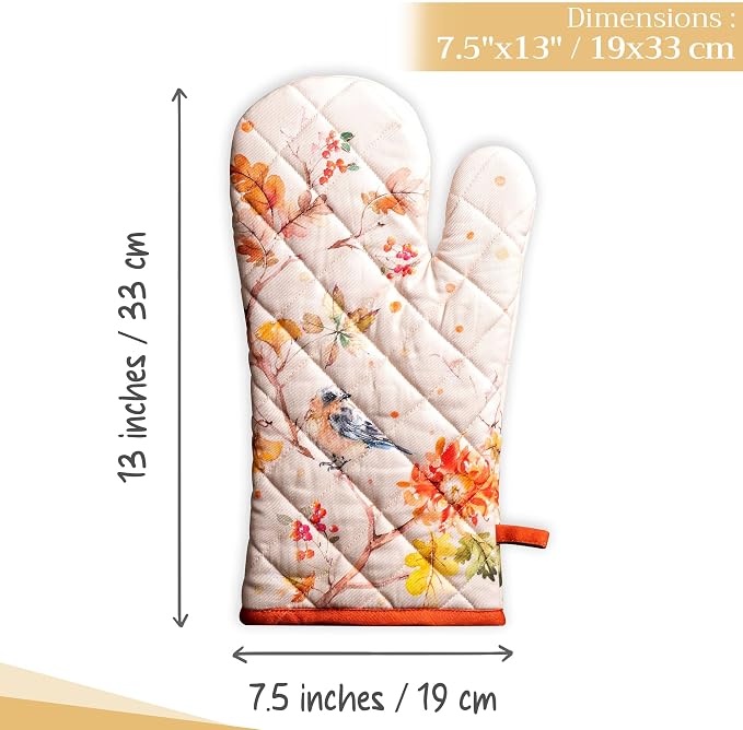 Maison d'Hermine Oven Gloves 100% Cotton Oven Mitt (7" x 13", Pack of 1) | With Loop Heat Resistant BBQ Cooking Gloves Baking Kitchen Handling Hot Pans Thanksgiving Christmas - Kelim - Prairie