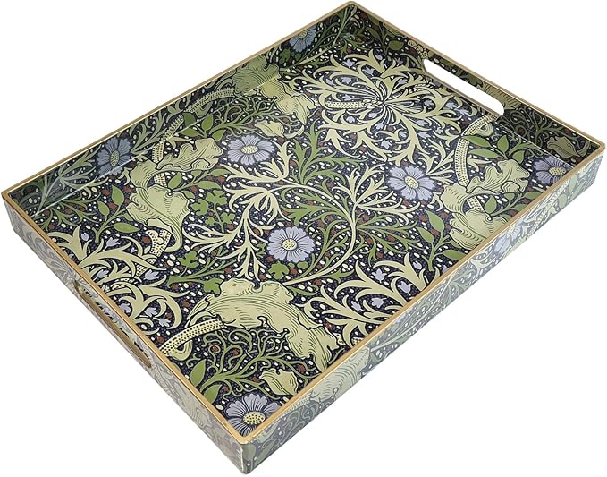 Spsyrine Serving Tray with Handles, Plastic Decorative Tray for Coffee Table, Living Room, Home Decor, Seaweed