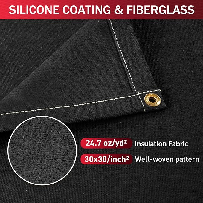 Silicone Coated Welding Blanket 4x6 ft - Heavy Duty Heat Resistant Fabric, 1022 °F Fire Resistant Blankets, High Temp Insulation Blanket for Industrial, Smoker, Camping, Grill