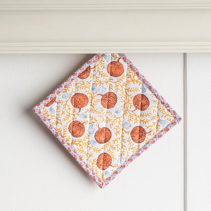 Maison d' Hermine Pot Holders 100% Cotton Potholders (8" x 8", Pack of 2) | Heat Resistant Hot Pads with Loop BBQ Cooking Baking Kitchen Handling Hot Pans Thanksgiving Christmas - Harvest Festival