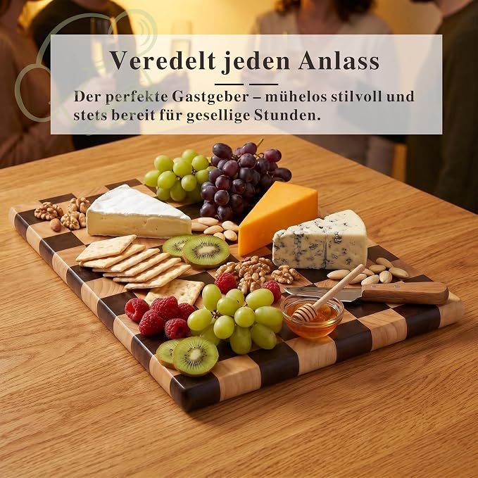 Checkered Cutting Board for Kitchen, 16"L x 11"W x 1"Th – Wooden Chopping, Cheese & Charcuterie Board in Acacia Wood, Butcher Block Serving Tray for Meat, Fruit, Bread & Vegetables | 16" x 11" x 1" Thick | Acacia & Rubber Wood | Cheese & Charcuterie Bo...