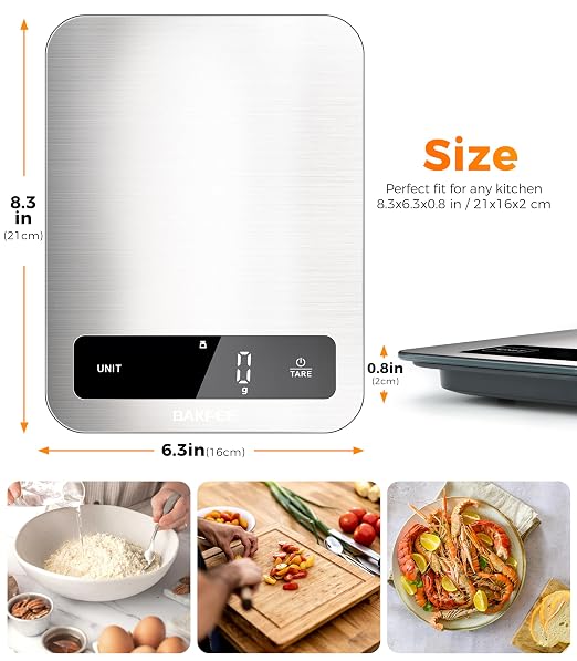 Waterproof Kitchen Food Scale, 1g/22lb, IP67, Rechargeable, Black | Premium Stainless Steel & Tempered Glass, Clear LED Display, with 6 Units, Tare, Ideal for Cooking, Making Sourdough Bread