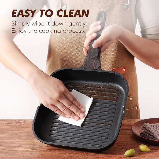 SENSARTE Nonstick Grill Pan for Stove Tops, Versatile Griddle Pan with Pour Spouts, Square Grill Pan for Big Cooking Surface, Durable Grill Skillet for Indoor & Outdoor Grilling. PFOA Free, 11 Inch
