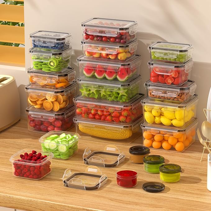 44 PCS Food Storage Containers with Lids Airtight (22 Containers & 22 Lids), Leak proof Meal Prep Container Set for Kitchen Storage, BPA-free, PVC-free Plastic, Microwave/Dishwasher Safe, Labels & Pen | 22 Containers & 22 Lids, Leak Proof, Meal Prep, K...