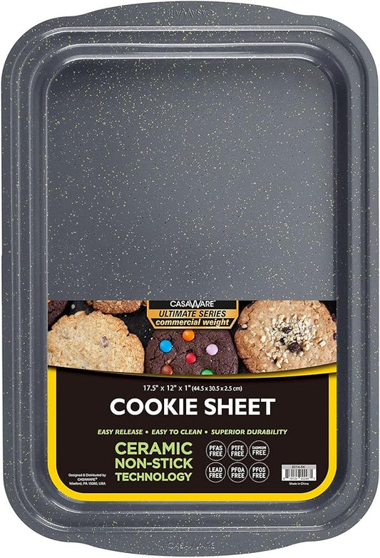 casaWare 17.5 x 12 x 1-Inch Cookie Sheet with 1.5-Inch Handles, Ultimate Series Commercial Weight, Ceramic Non-Stick Coating (Silver Granite)