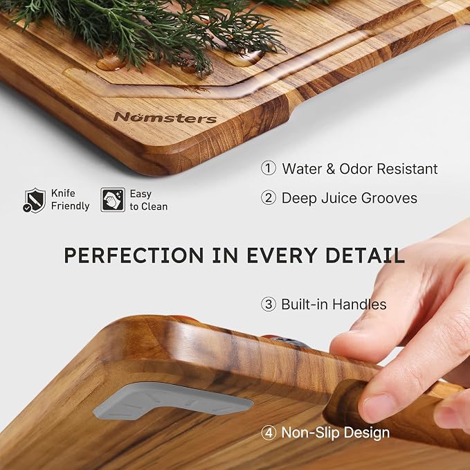 17" Teak Wood Cutting Boards for Kitchen Wooden Chopping Board Non Slip | High-End Teak, Over Sink, Wooden Chopping & Charcuterie Board, Easy to Clean, Non Slip, Ideal Kitchen Gift, Solid Thick
