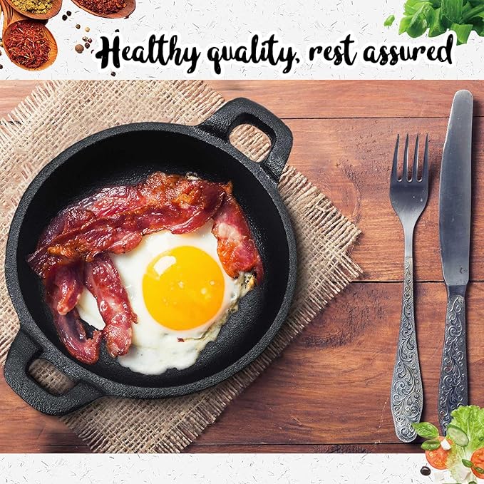 Mini Cast Iron Skillets 5 x 5 x 1.3 Inch Cast Iron Pan Small Ramekin Set Black Casserole Dish Cookware Oven Safe Mini Skillets for Kitchen Indoor Outdoor Picnic (6 Pack)