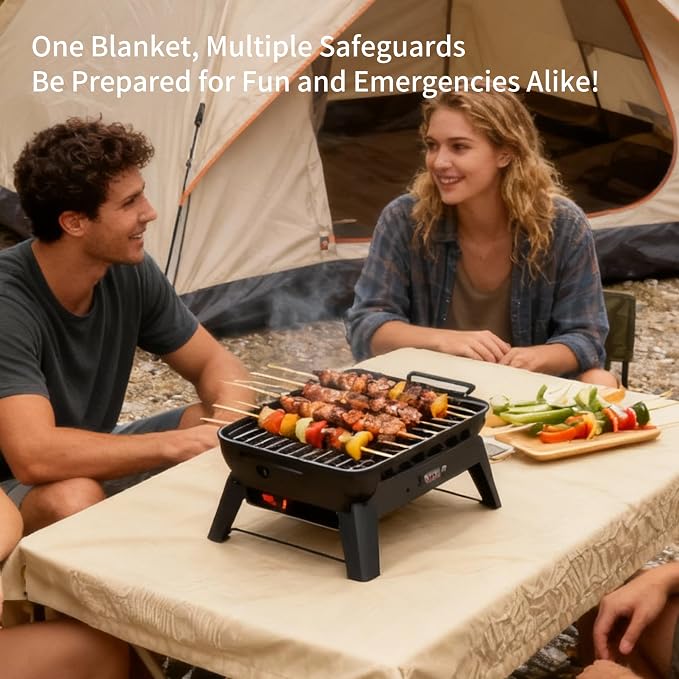 Fireproof Blanket,Made of Fiberglass with Bound Edges and Metal Perforations, can be Laid Flat or Hung up, Suitable for Camping, Home fire Protection,BBQ Grill mats.(17.72x17.72 Inch, Khaki)