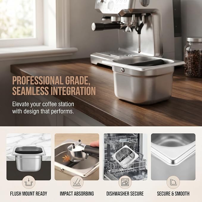 Coffee Knock Box,Espresso Dump Bin,Coffee Bin,Stainless Steel Espresso Knock Box Built-in Container for Ground 6.3 x 6.89 x 3.7 inch (Square) | Ailelan Coffee Knock Box,Espresso Dump Bin,Coffee Bin,Stainless Steel Espresso Knock Box,6.3 x 6.89 x 3.7in ...