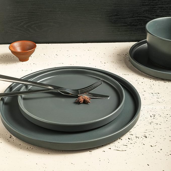 Stone Lain 32 Piece Stoneware Dinnerware Set, Service for 8, Gray Matte