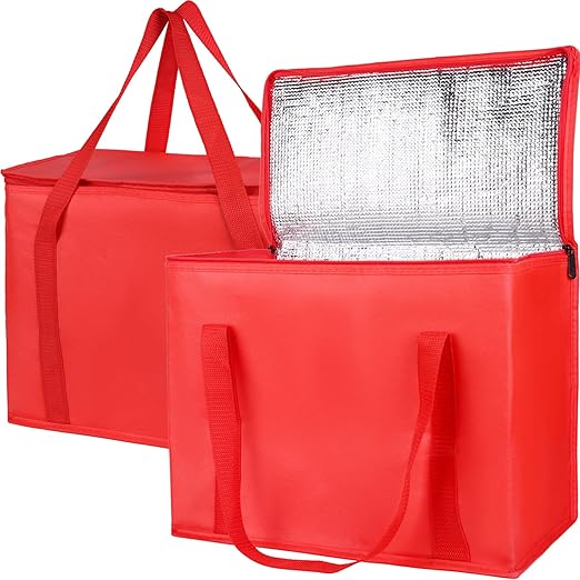 Bodaon 1-Pack Insulated Reusable Grocery Shopping Bags, X-Large Picnic Cooler Bag with Top Cold, Insulated Food/Pizza Delivery Bag (Red)