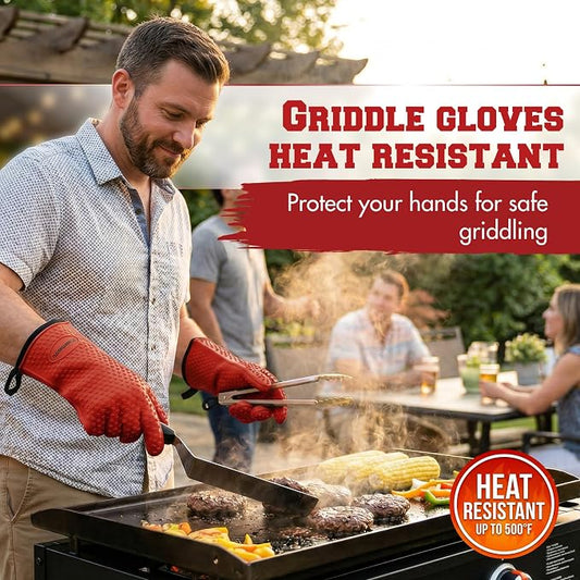 KITCHEN PERFECTION XL Silicone Griddle Gloves - Heat Resistant Oven Mitts | Waterproof, 5-Finger Design For A Better Grip, Best Griddle Grilling Accessories, Compatible with Blackstone, Weber & More