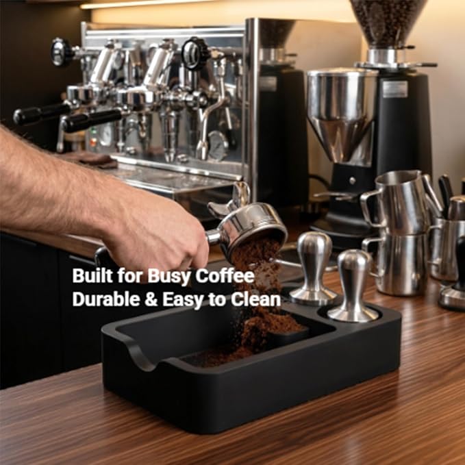 Silicone Espresso Knock Box & Tamping Station | 3 in 1 Coffee Grounds Organizer Large Capacity Barista Accessory, Fit 51/53/58mm Tamper Distributor