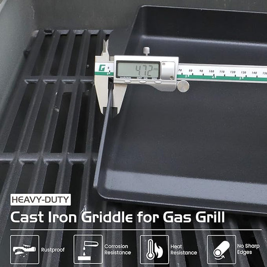 Cast Iron Griddle, Universal Stove Top Flat Griddle Charcoal Gas Grill Pan Insert for Weber Charbroil Nexgrill Replacement Parts Cooking Plate Outdoor Camp Tailgating Teppanyaki Accessory 17" x 13"