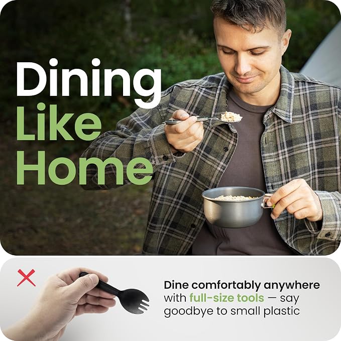 Orblue 4-in-1 Camping Utensils, 1-Pack, Portable Stainless Steel Spoon, Fork, Knife & Bottle Opener Combo Set - Travel, Backpacking Cutlery Multitool, Black