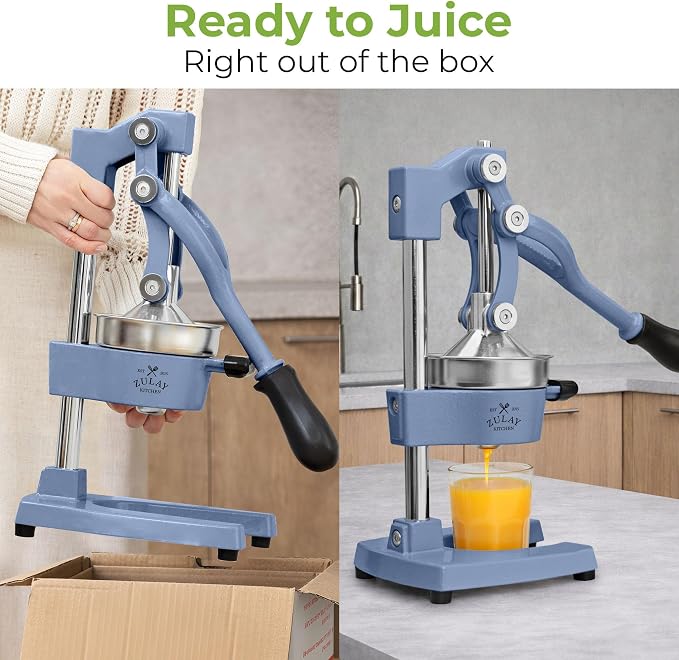 Zulay Kitchen Cast Iron Juicer - Heavy Duty Manual Juicer with Detachable Strainers for Easy Cleaning, Orange Juice Press for Citrus Fruits, Perfect for Bartenders, Juice Lovers & Health Enthusiasts