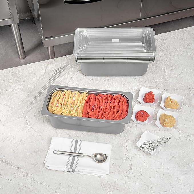 Restaurantware-RW Base 5 Quarts Ice Cream Containers, 100 Rectangle Disposable Containers - Durable, With Clear Lid, Black Plastic Box, For Ice Creams, For Cafes